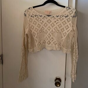 Cropped Cream Crochet Lace Top